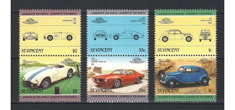 ST VINCENT 1985 - AUTOMOBILE DE EPOCA - SERIE DE 6 TIMBRE - NESTAMPILATA - MNH / auto307